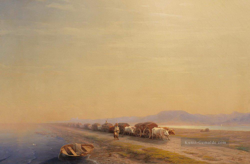 ox Zug auf dem Meer Ufer 1860 Verspielen Ivan Aiwasowski russisch Ölgemälde